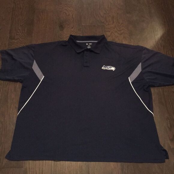 Blue Gray Seattle Seahawks Big Man Polo Golf Shirt 4XT Tall Men’s Poly NFL Model - Picture 2 of 5